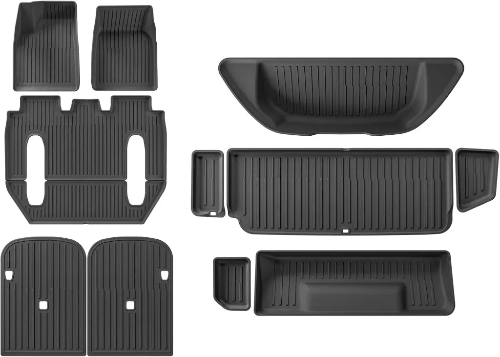 [SKU-000285] Tesla Model X 6 Seat New Floor Mats Full Set 6 Seater Best TPE Anti-Friction Interior 11pcs/Set Black(New 6MODELX12PCS